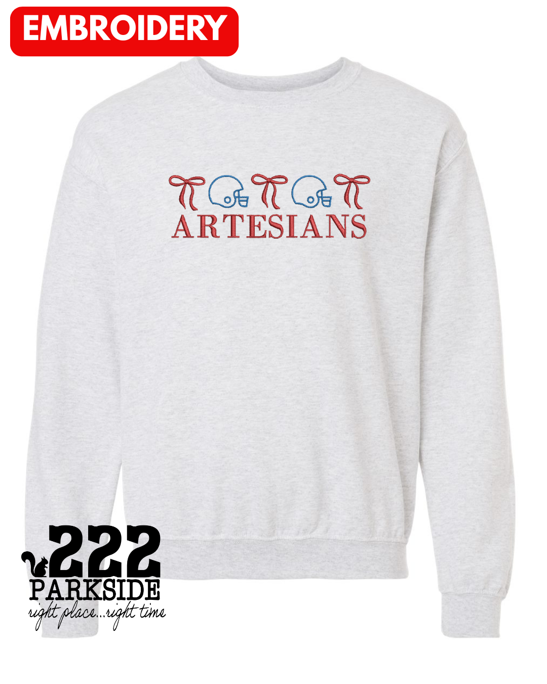 Artesians Bows and Helmet Football Sweatshirt Embroidery