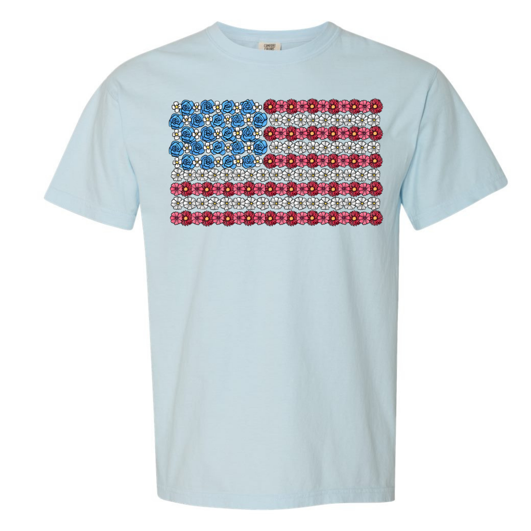 Floral American flag Comfort Color tee