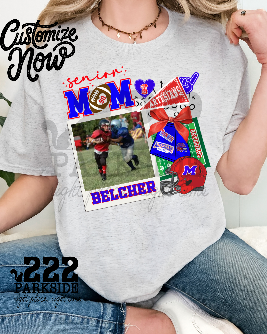 Custom Martinsville Photo Football Mom 2026 Graphic Tee's