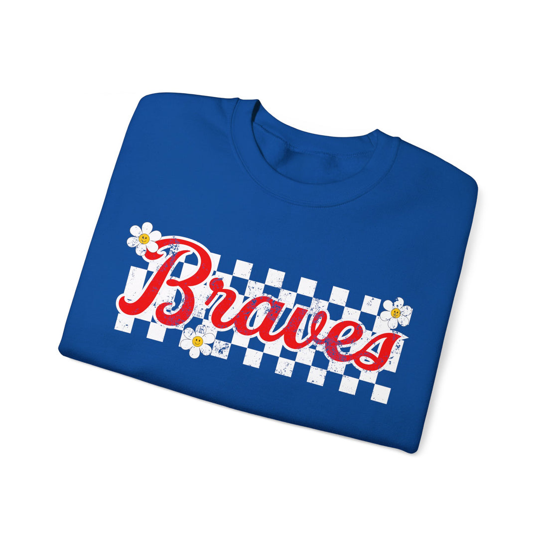 Braves Retro Flowers Check Unisex Heavy Blend™ Crewneck Sweatshirt