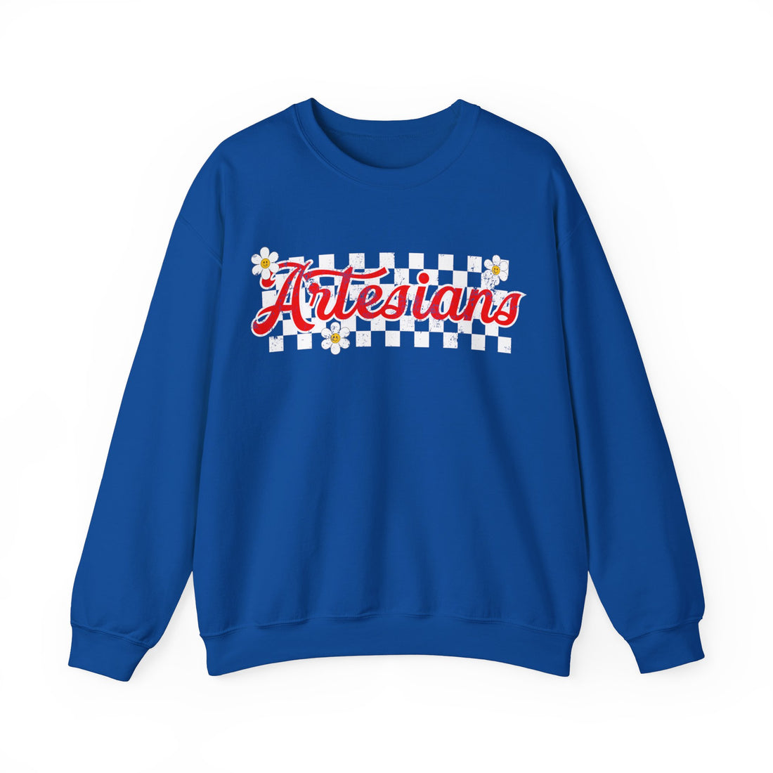 Martinsville Retro Flowers Check Unisex Heavy Blend™ Crewneck Sweatshirt