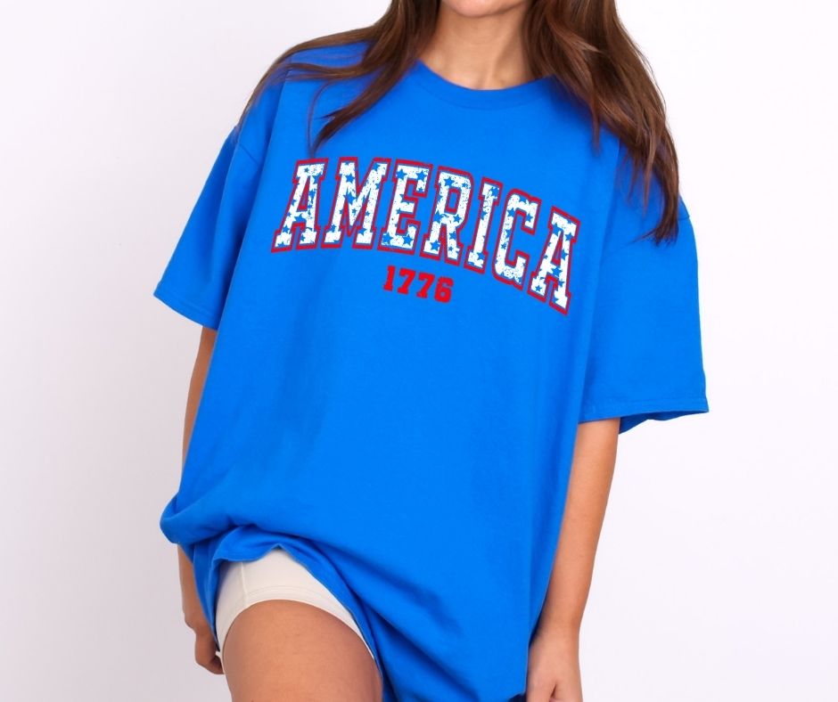 America 1776 T-Shirt – Gildan Unisex Patriotic Tee | Vintage Distressed Red 4th of July Shirt | USA Graphic Tee