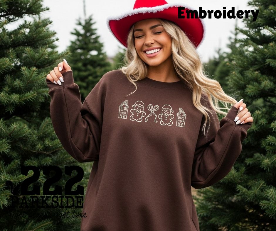 Gingerbread Christmas Embroidery Sweatshirt