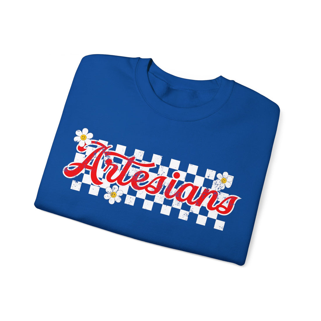 Martinsville Retro Flowers Check Unisex Heavy Blend™ Crewneck Sweatshirt