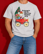 Christmas Party graphic tee on ash with red studio background