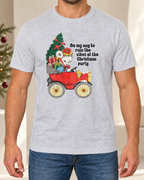 Alternate ash Christmas Party tee on male model