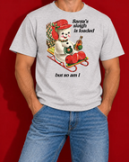 Santa's Sleigh Is Loaded, But So Am I | Funny Men's Christmas Tee shown in ash on a male model