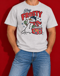 Stay Frosty | Retro Snowman Men's Christmas Graphic Tee shown in ash on a male model
