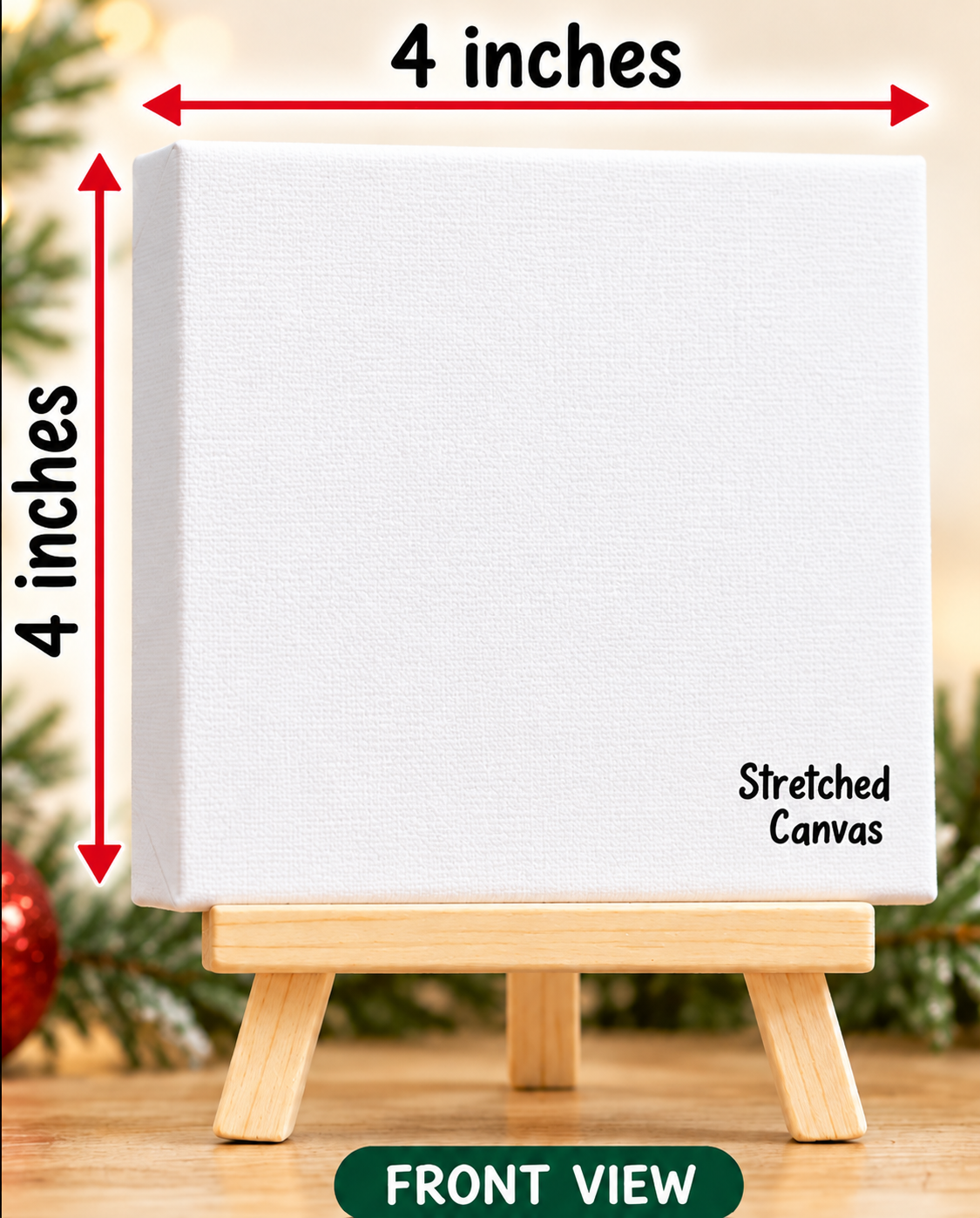 Size and construction reference: 4 × 4-inch stretched canvas with included wooden tabletop easel. Purchased canvas features the listing's printed artwork.