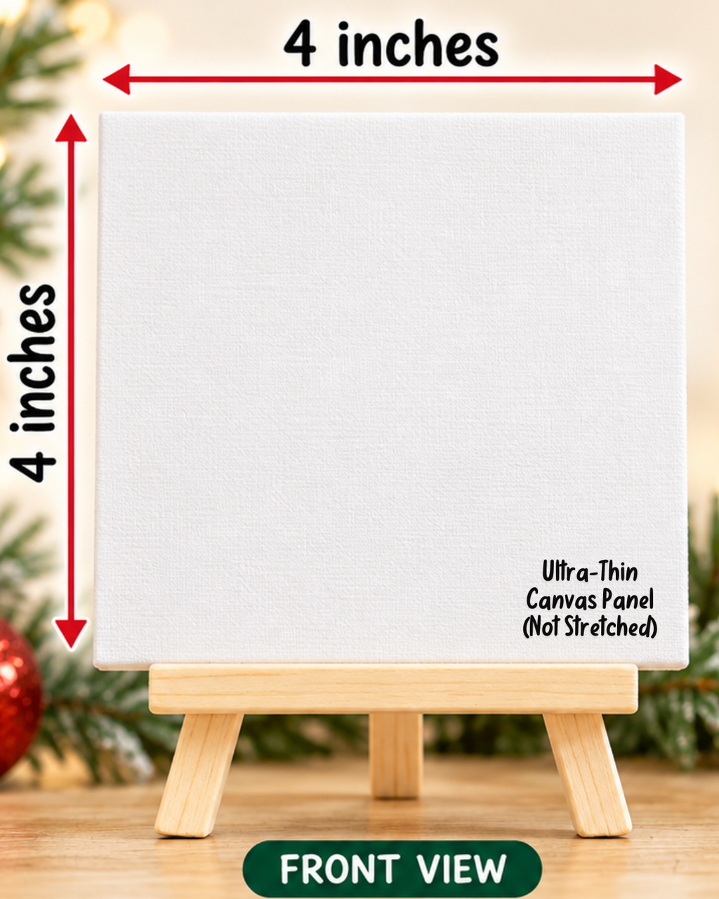 4 inch square ultra-thin unstretched canvas board size diagram on mini easel