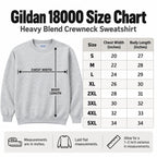 Gildan 18000 sweatshirt measuring chart S through 5XL