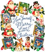 Exact vintage storybook Christmas print artwork for red-trim ringer tee, Have Yourself a Merry Little Christmas