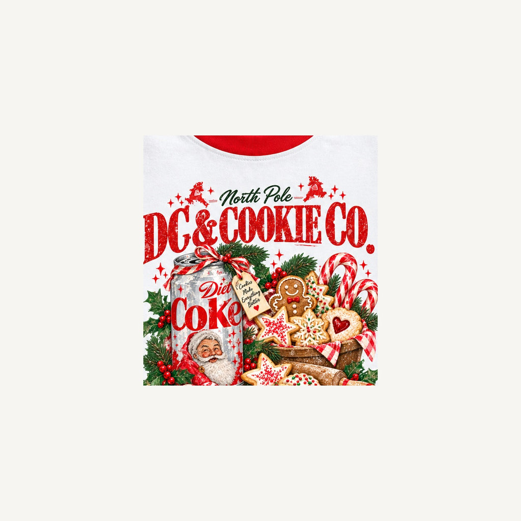 Close up of North Pole cookie vintage illustration on ringer t-shirt