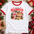 White and red Christmas ringer t-shirt styled flat lay
