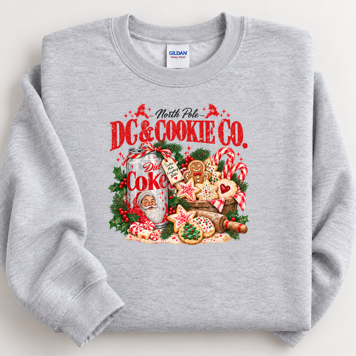 Folded ash vintage Christmas cookie graphic sweatshirt