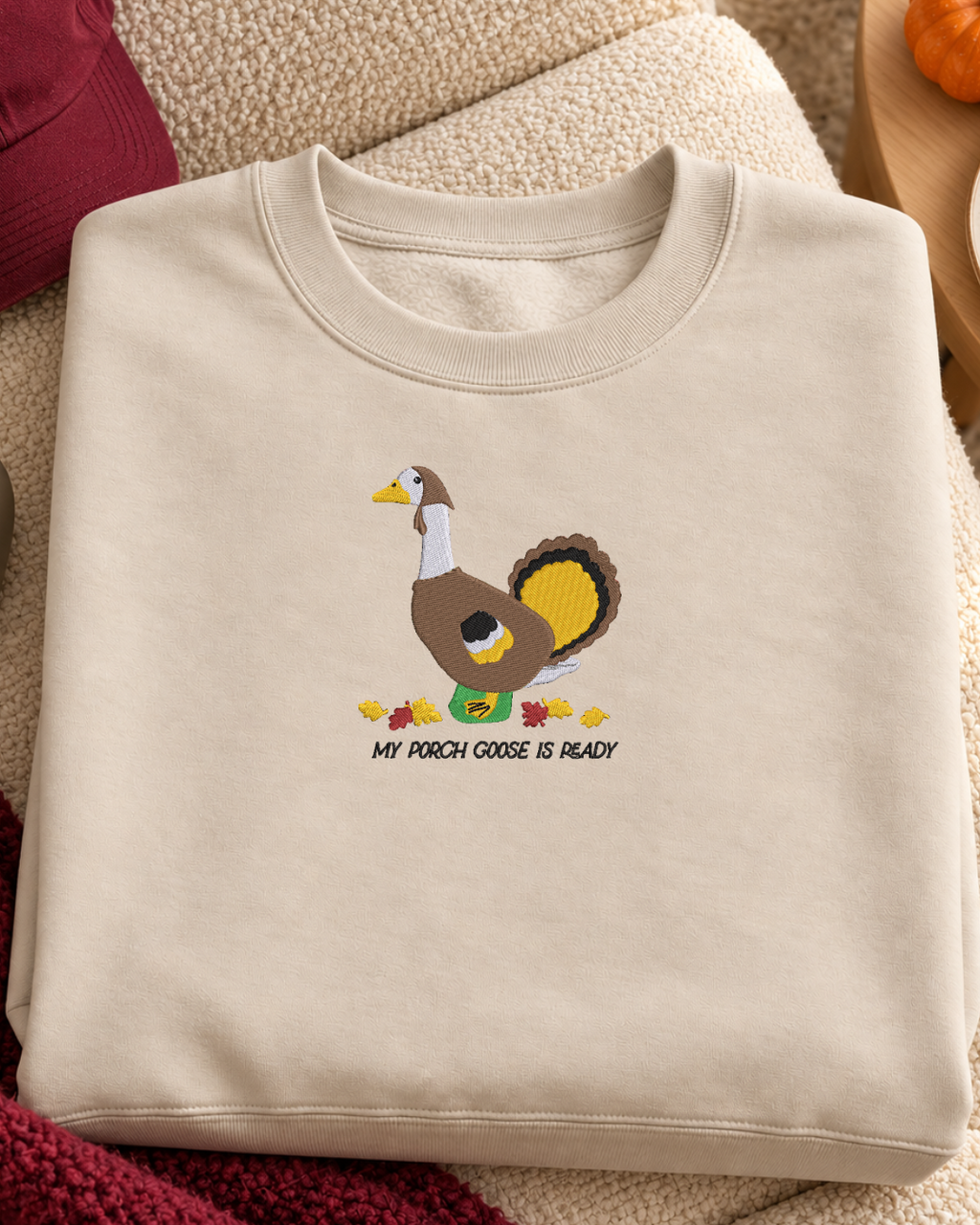 Porch Goose Sand folded detail embroidery sweatshirt