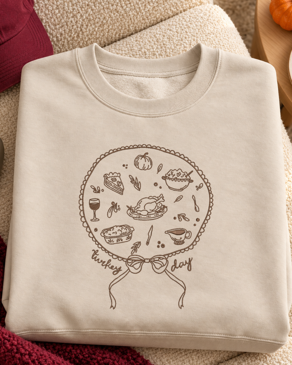 Turkey Day Sand folded detail embroidery sweatshirt