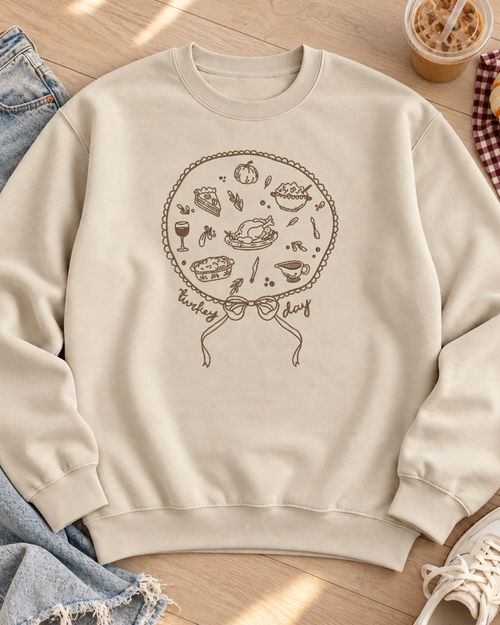 Turkey Day Sand flat lay embroidery sweatshirt