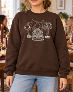 Thanksgiving Parade Dark Chocolate modeled embroidery sweatshirt