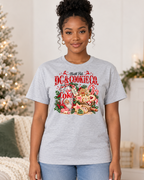 North Pole DC & Cookie Co. | Women's Retro Christmas Graphic Tee modeled in Ash