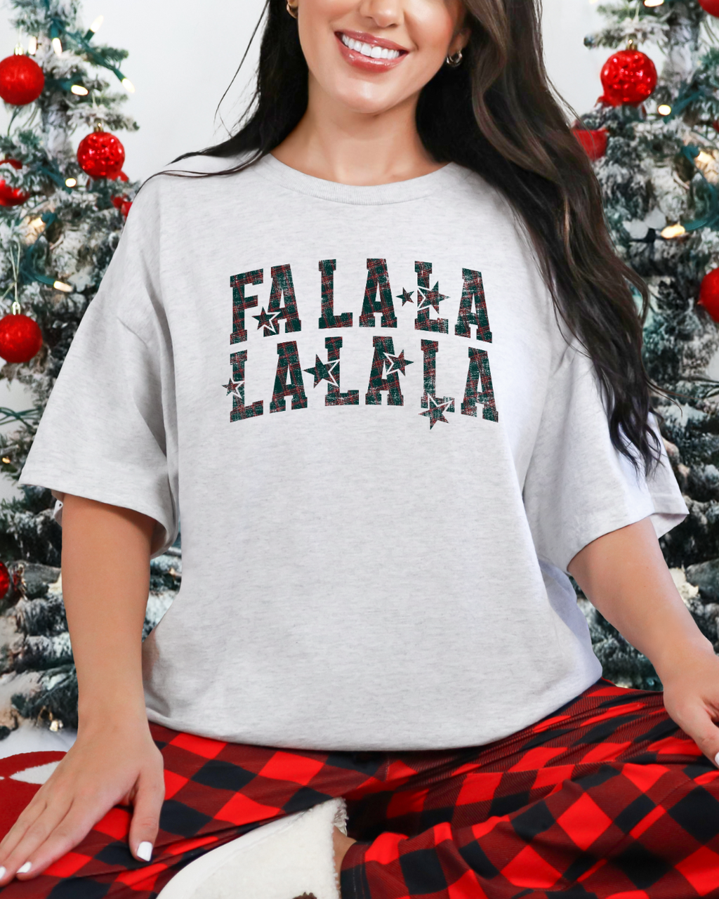 Fa La La La La | Vintage Lettering Women's Christmas Graphic Tee Ash lifestyle Christmas photo