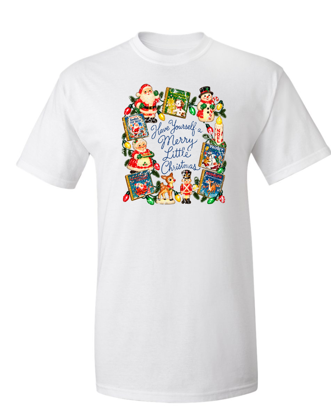 Have Yourself a Merry Little Christmas | Vintage Storybook Women's Graphic Tee White T-shirt product-only mockup