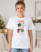 It's Beginning to Look a Lot Like I Should Have Stayed Home | Women's Snowman Christmas Tee modeled in White