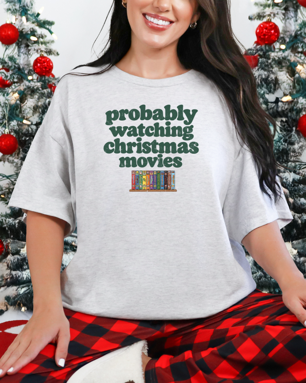 Probably Watching Christmas Movies | Retro Women's Christmas Graphic Tee Ash lifestyle Christmas mockup