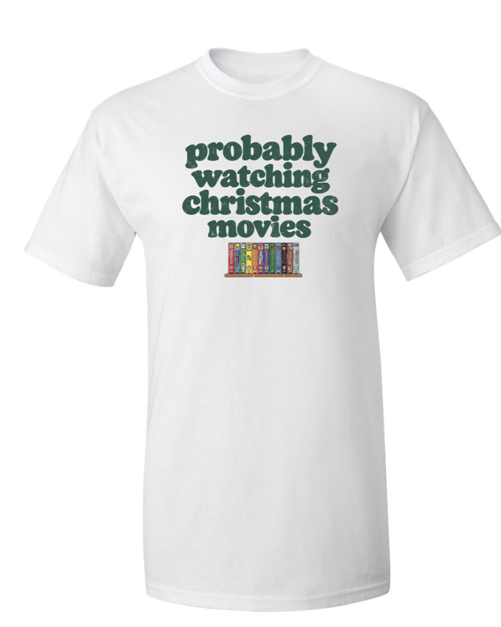 Probably Watching Christmas Movies | Retro Women's Christmas Graphic Tee White flat product mockup