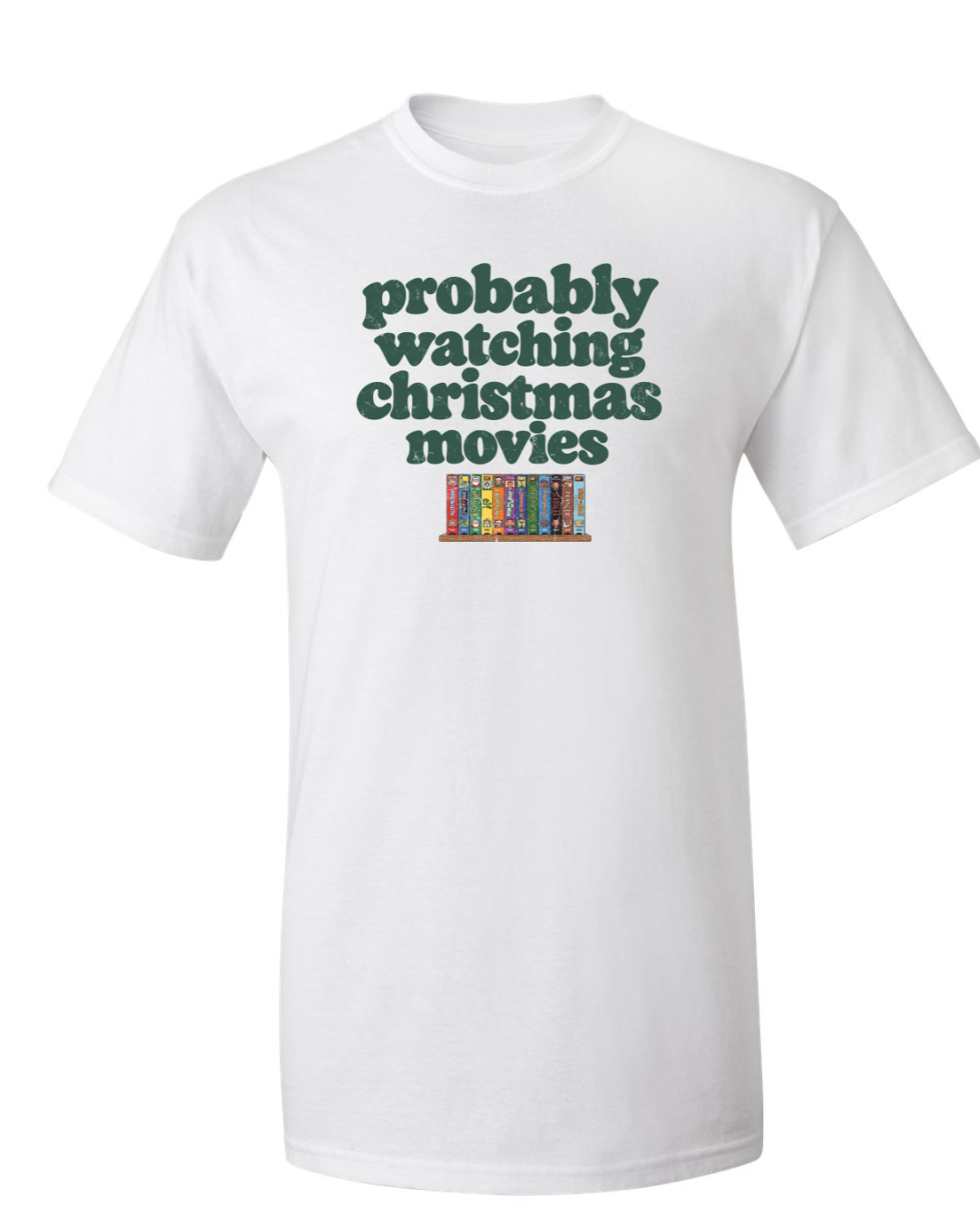 Probably Watching Christmas Movies | Retro Women's Christmas Graphic Tee White flat product mockup