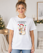 Inner Darkness and Seasonal Depression Aside, I'm Filled With Christmas Whimsy | Women's Snowman Tee modeled in White