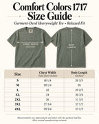 Comfort Colors 1717 shirt size chart S through 4XL in inches