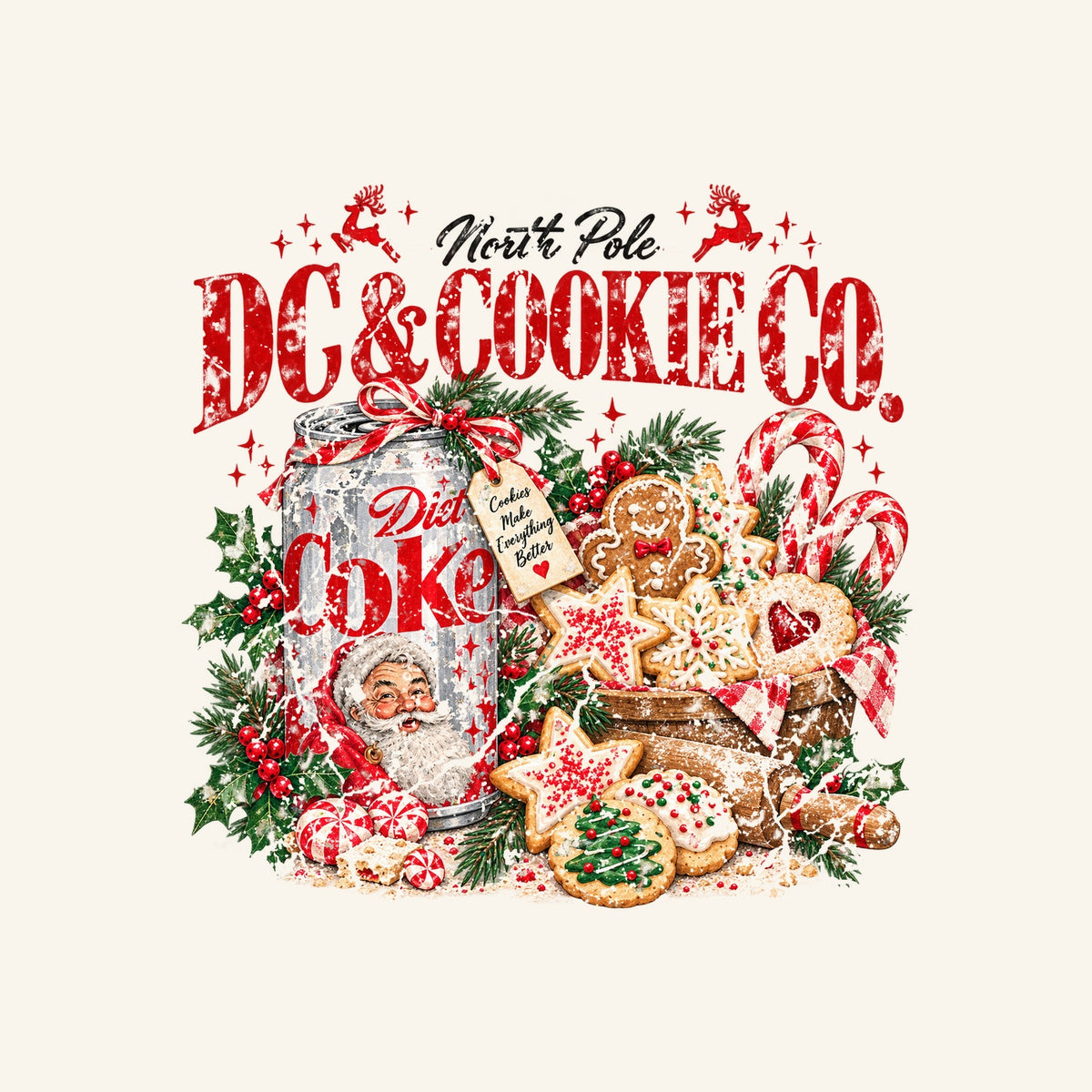 Original North Pole Cookie Co. | Vintage Christmas Graphic Tee — Ivory artwork detail