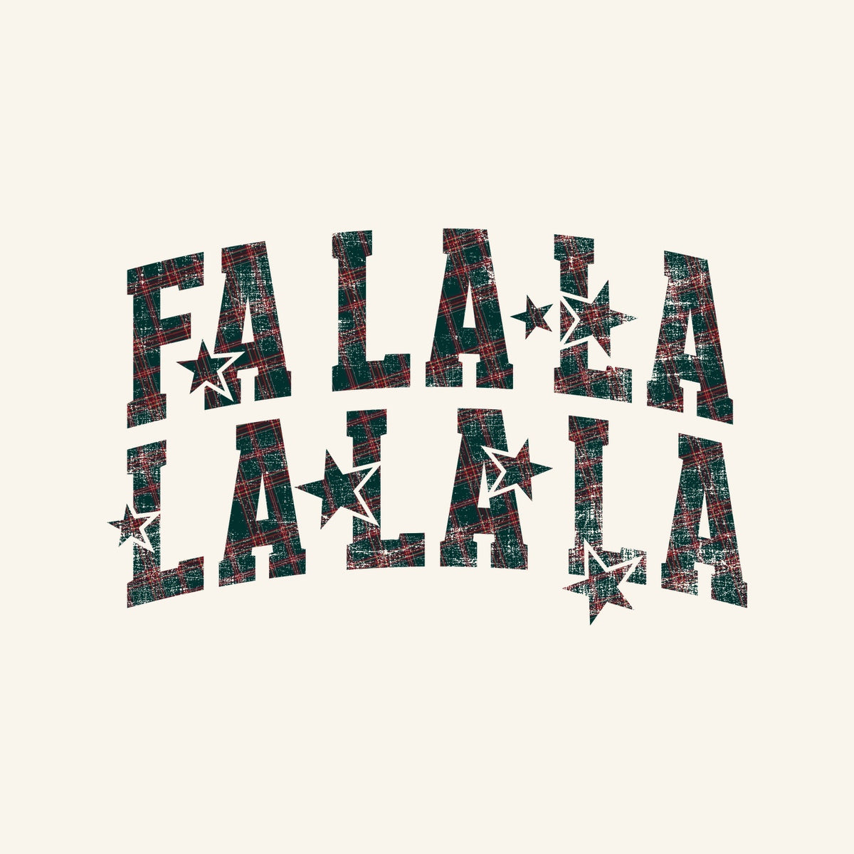 Original Fa La La | Vintage Plaid Christmas Tee — Ivory artwork detail