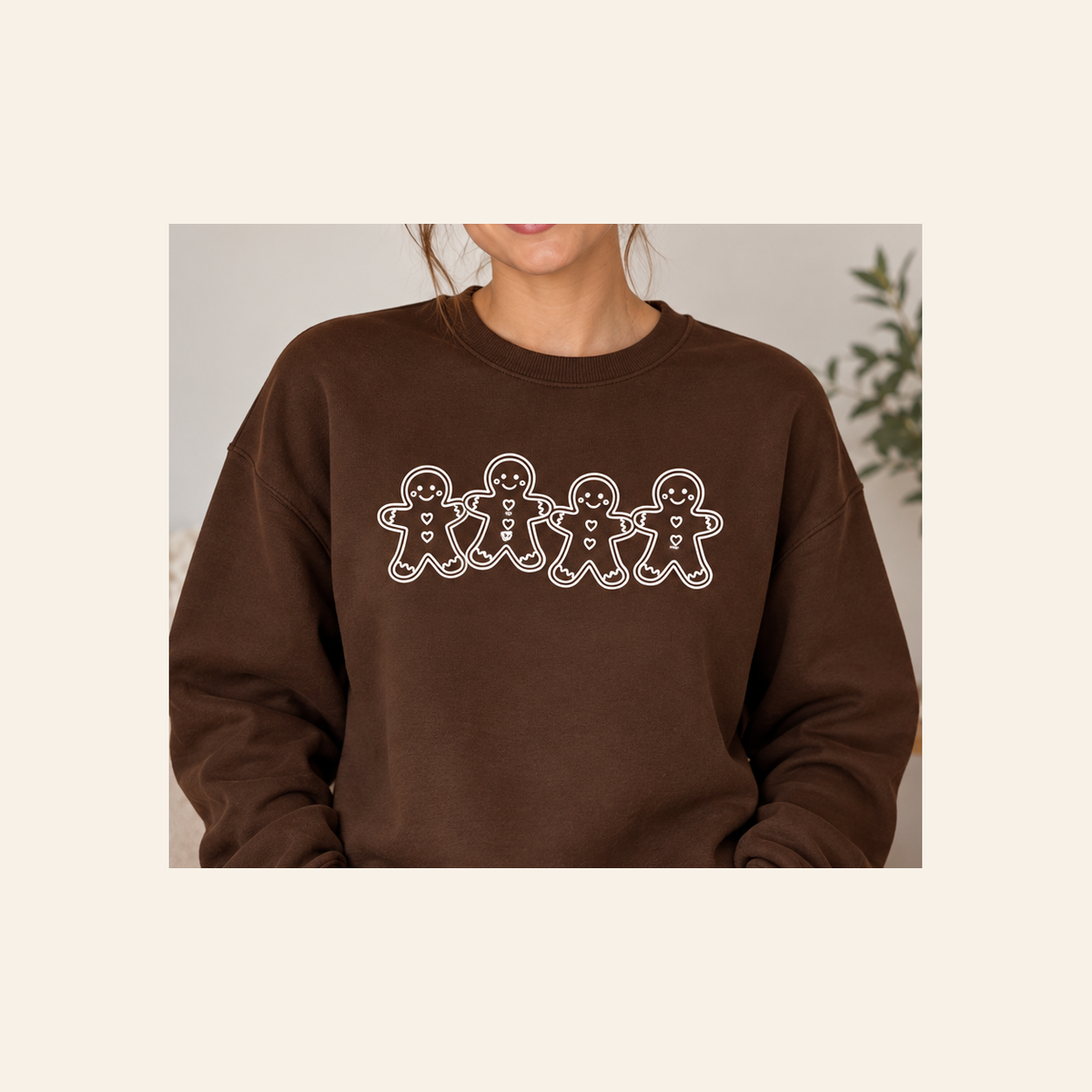 Gildan brown gingerbread sweatshirt lifestyle detail