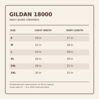 Gildan 18000 size chart S through 3XL