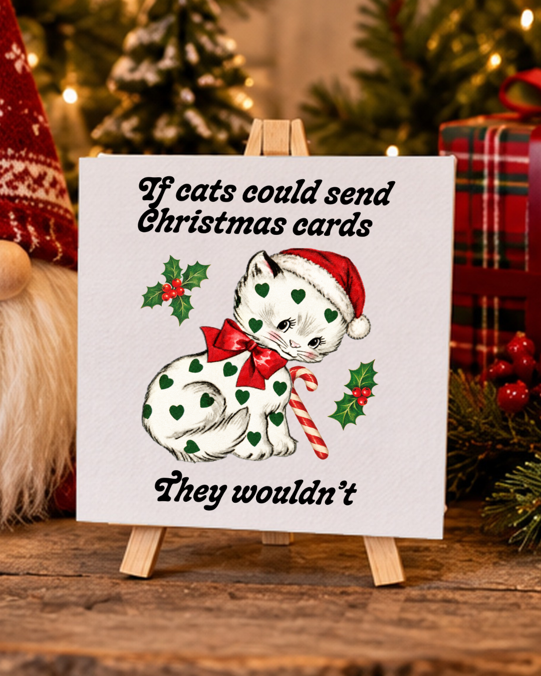 If Cats Could Send Christmas Cards | Mini Canvas & Easel holiday 4x4 mini canvas display mockup
