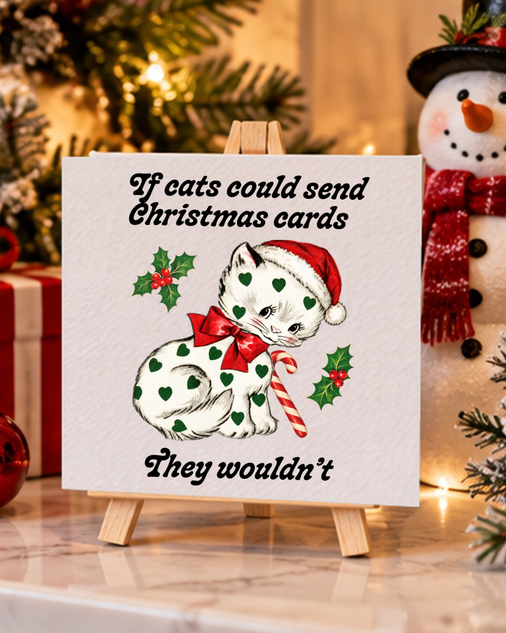 If Cats Could Send Christmas Cards | Mini Canvas & Easel holiday 4x4 mini canvas display mockup