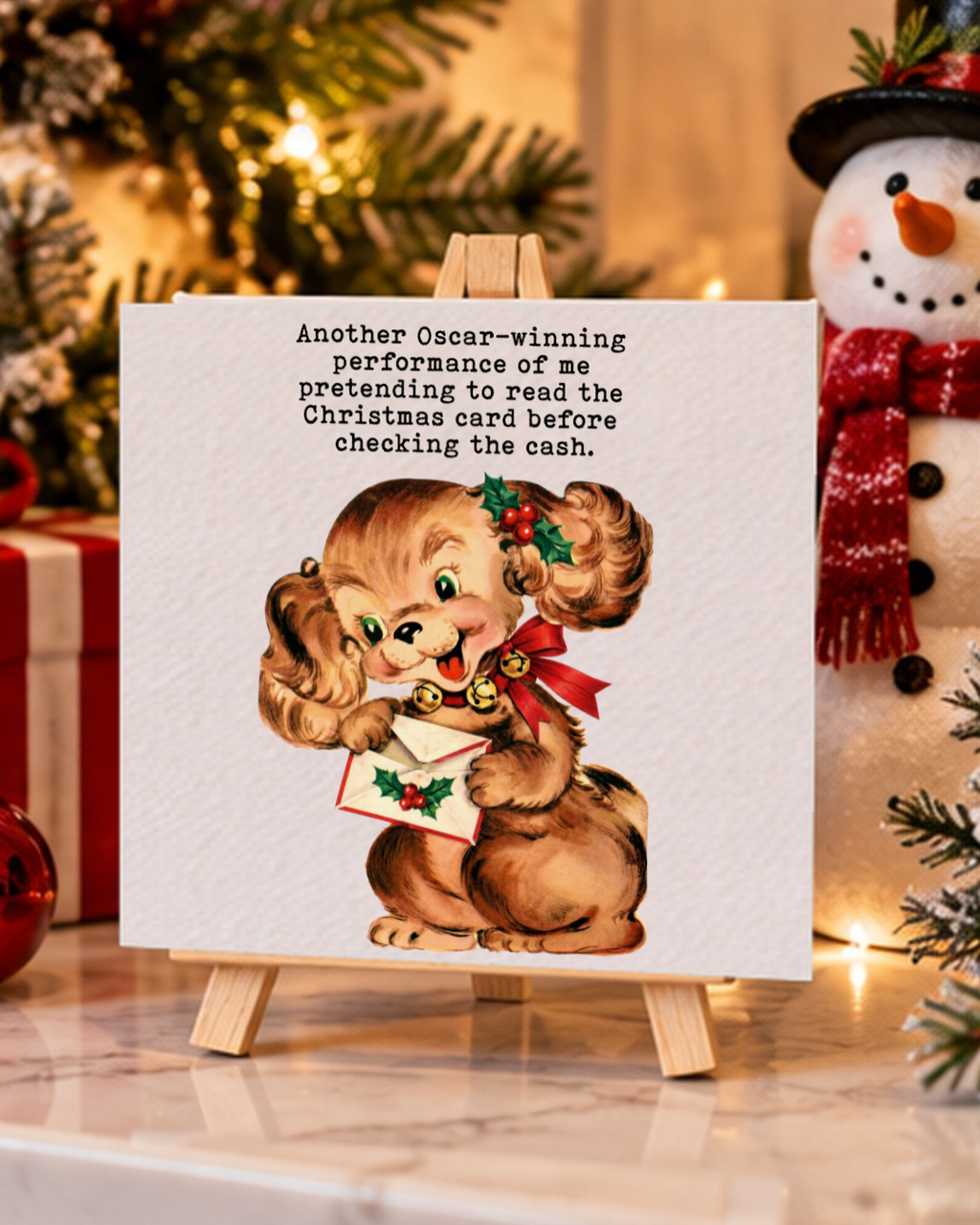 Oscar-Winning Christmas Card Performance | Mini Canvas & Easel holiday 4x4 mini canvas display mockup