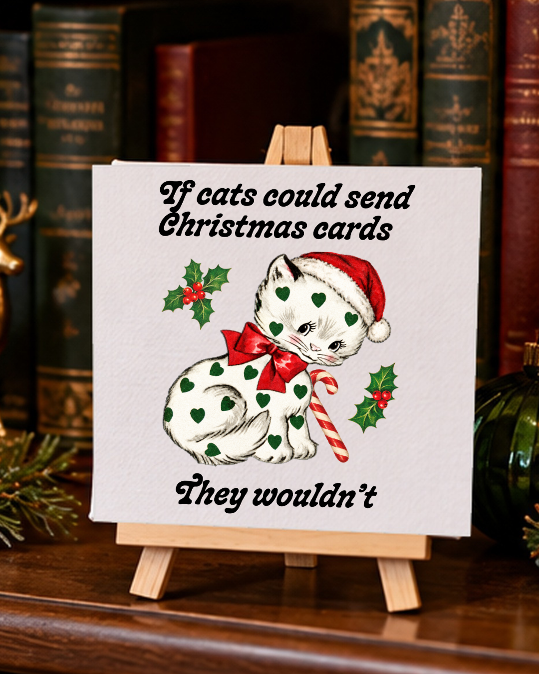 If Cats Could Send Christmas Cards | Mini Canvas & Easel holiday 4x4 mini canvas display mockup