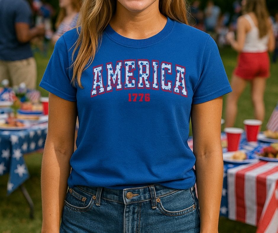 America 1776 T-Shirt – Gildan Unisex Patriotic Tee | Vintage Distressed Red 4th of July Shirt | USA Graphic Tee