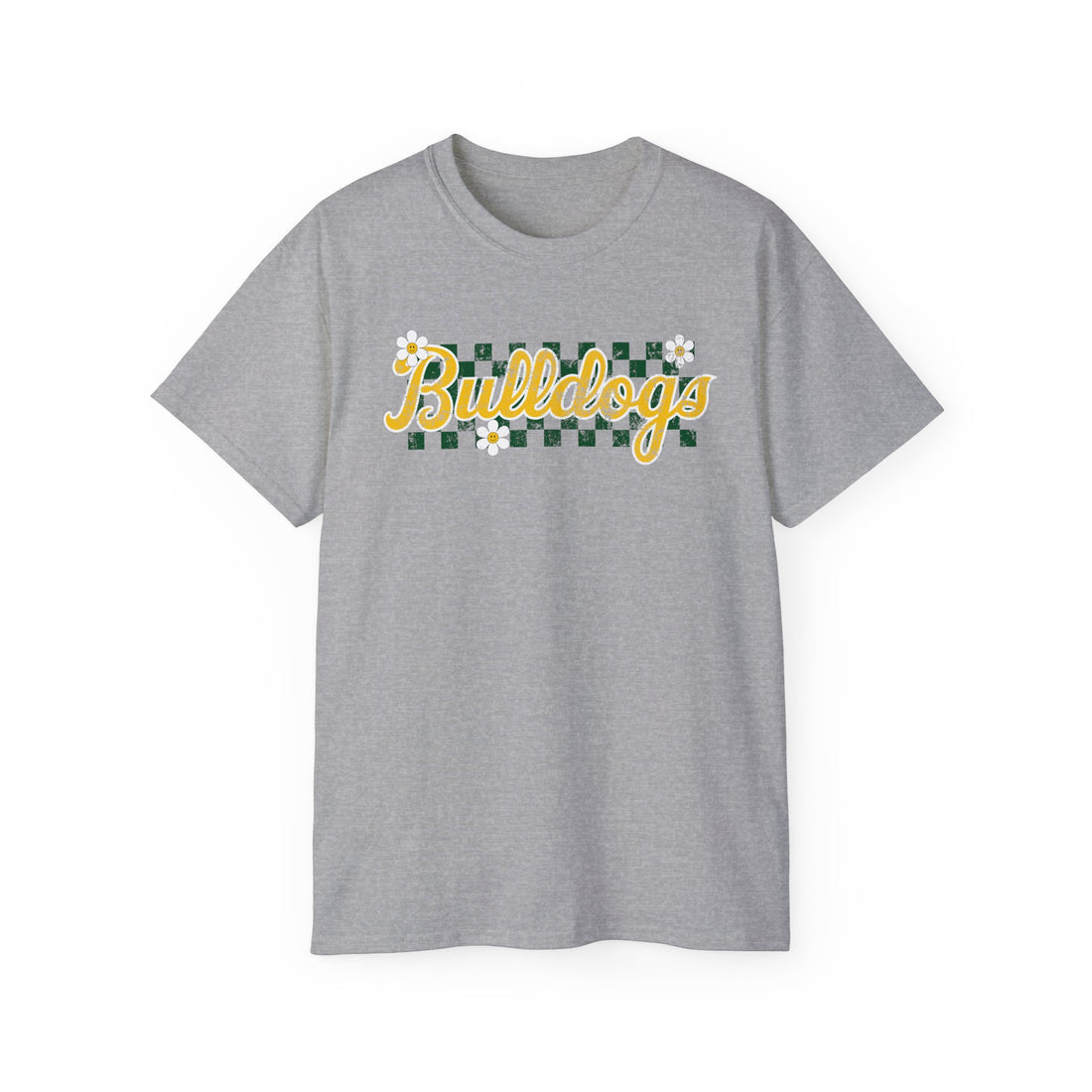 Retro Bulldog checkers and flowers graphic tee