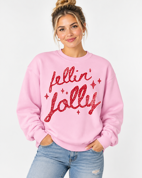 Feelin' Jolly | Retro Red Christmas Crewneck Sweatshirt