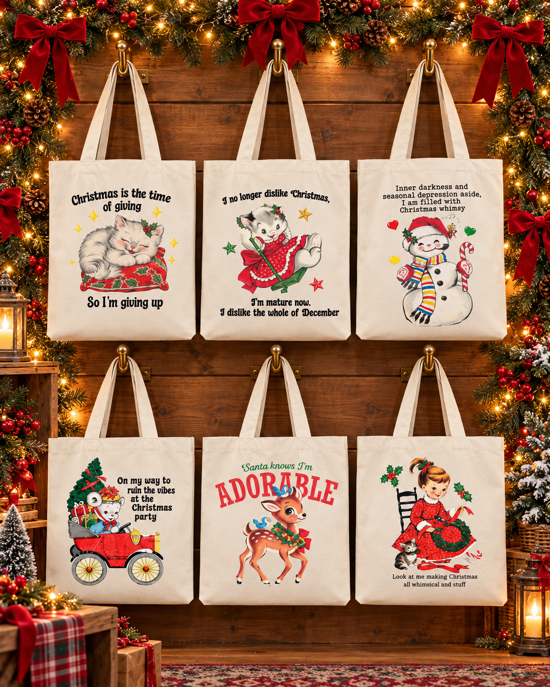 Christmas Whimsy & a Little Attitude | Vintage Christmas Tote Bag