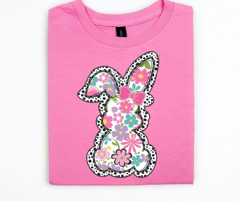 Floral Bunny with dot outline Unisex Graphic Tee