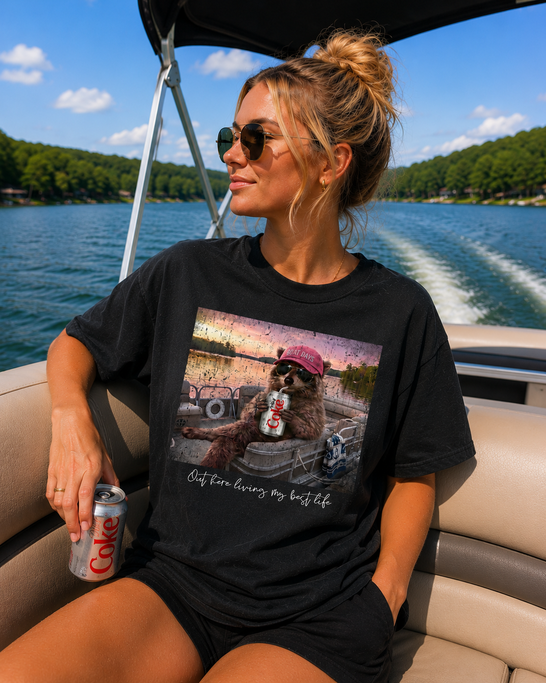 Out Here Living My Best Life – Raccoon Boat Days Tee