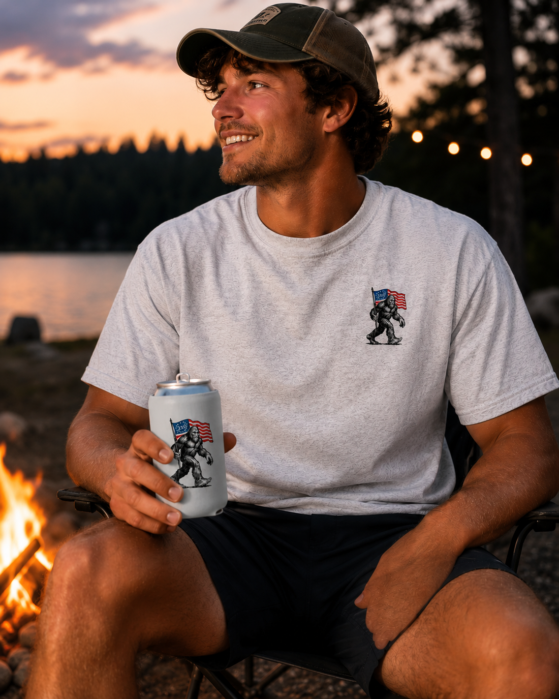 250 Years Running Free – Bigfoot Patriot Can Koozie