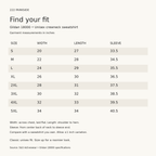 Gildan 18000 unisex sweatshirt size chart, S–5XL measurements in inches