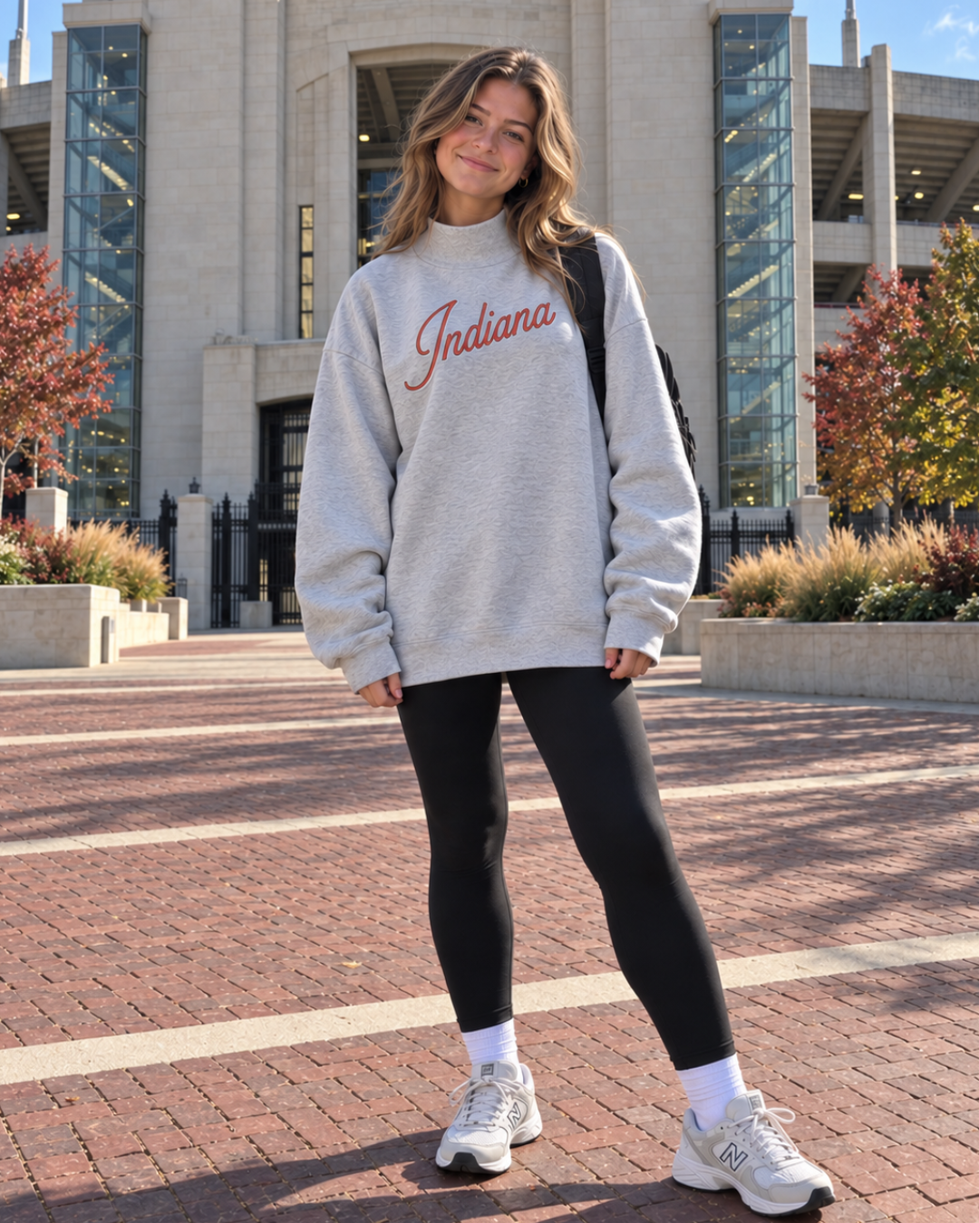 Double Indiana Embroidery Mock Neck Pocket Sweatshirt