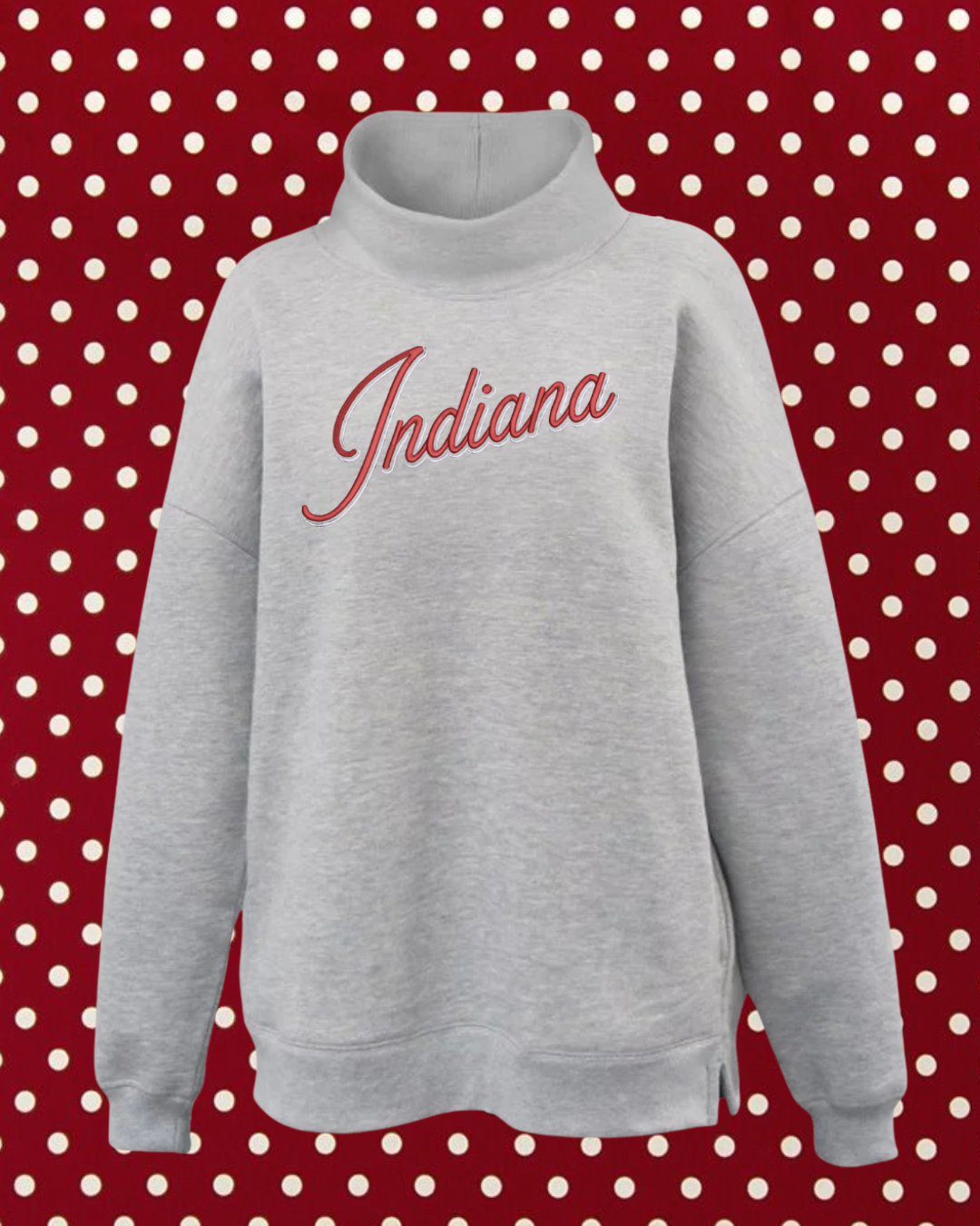 Double Indiana Embroidery Mock Neck Pocket Sweatshirt